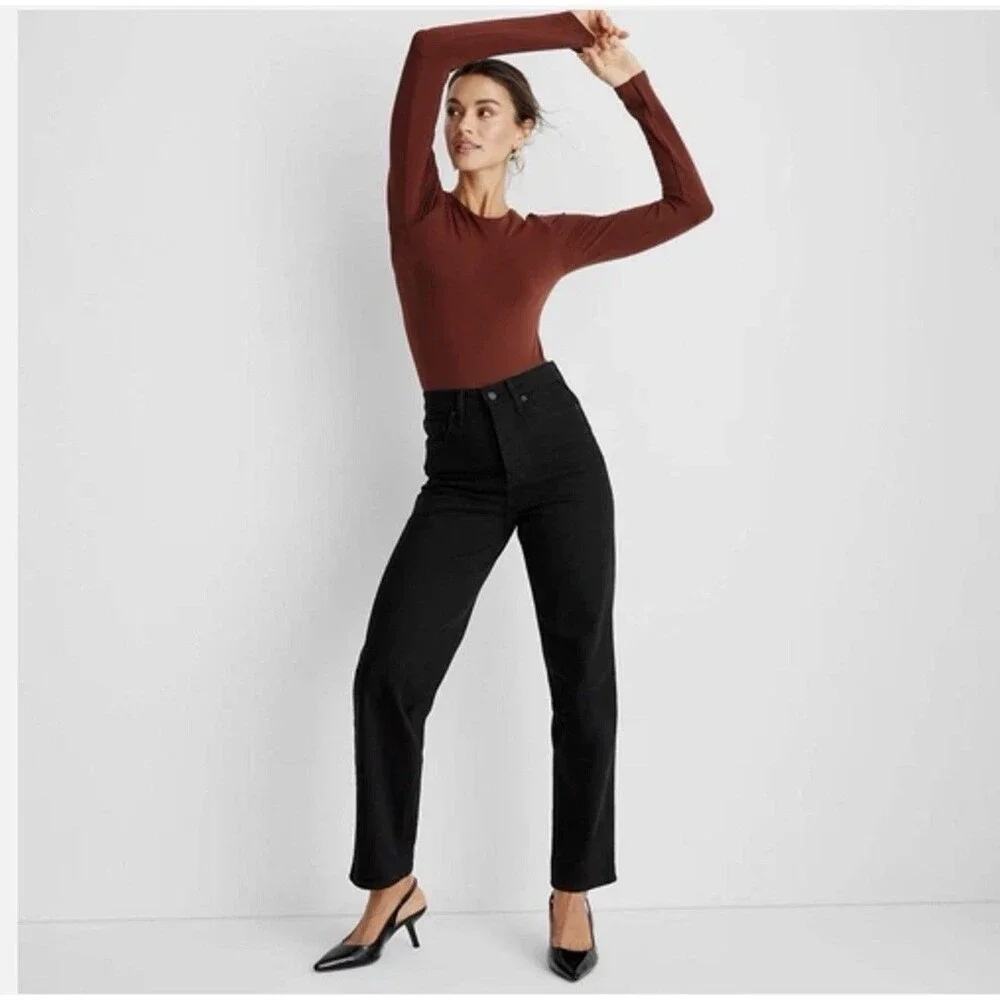 Women's Highest-Rise Straight Jeans Universal Thread Black Size 8 Denim NWT - Picture 3 of 16